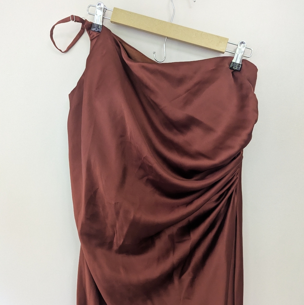 Reverly Jade Satin Dress Formal Wedding Guest One Shoulder - Picture 5 of 16
